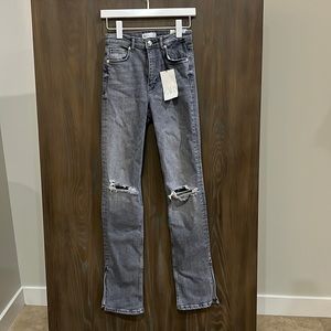 ZARA USA size 4/36 distressed gray hi-rise full length split skinny new w tags